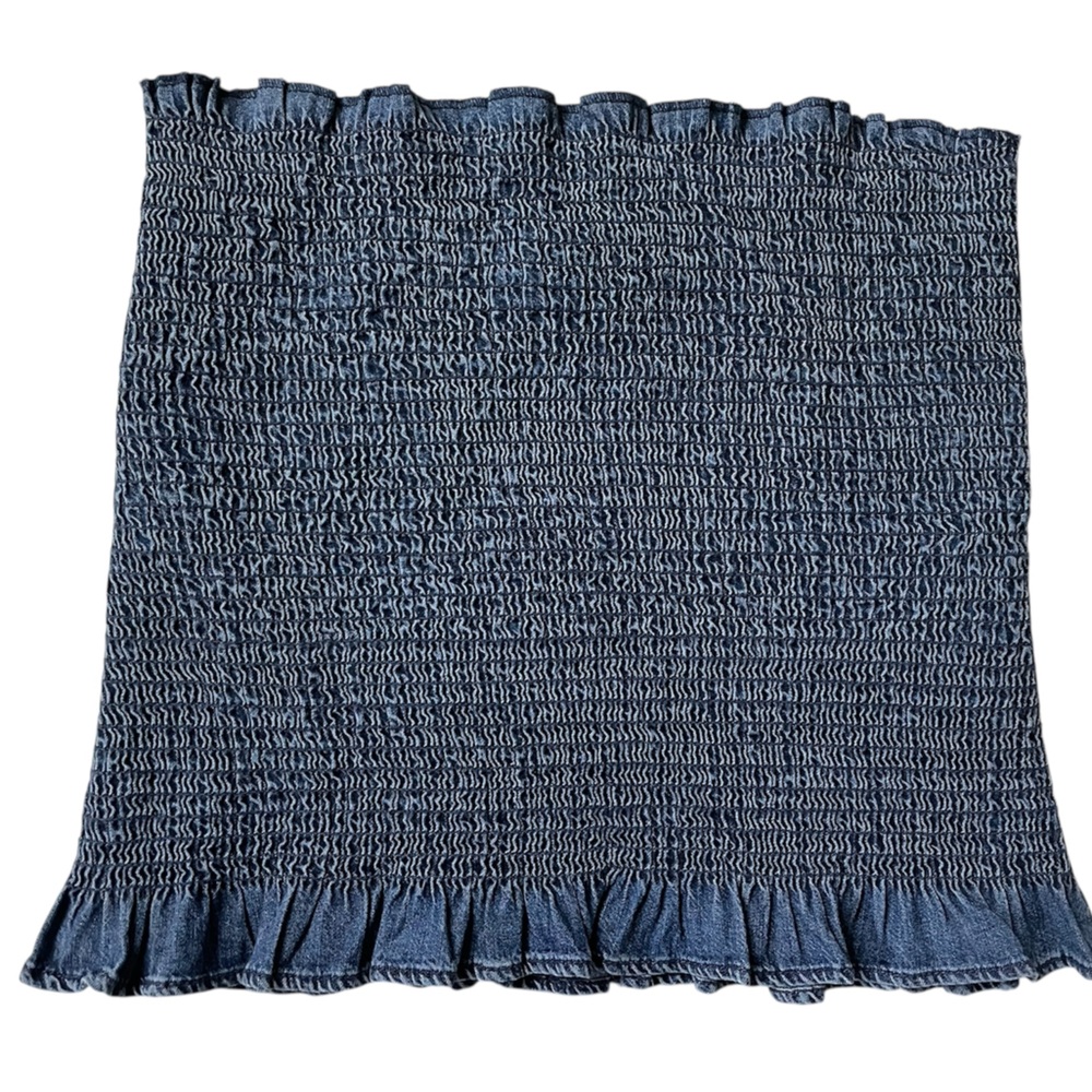 Zara smocked bandeau denim tube cropped top